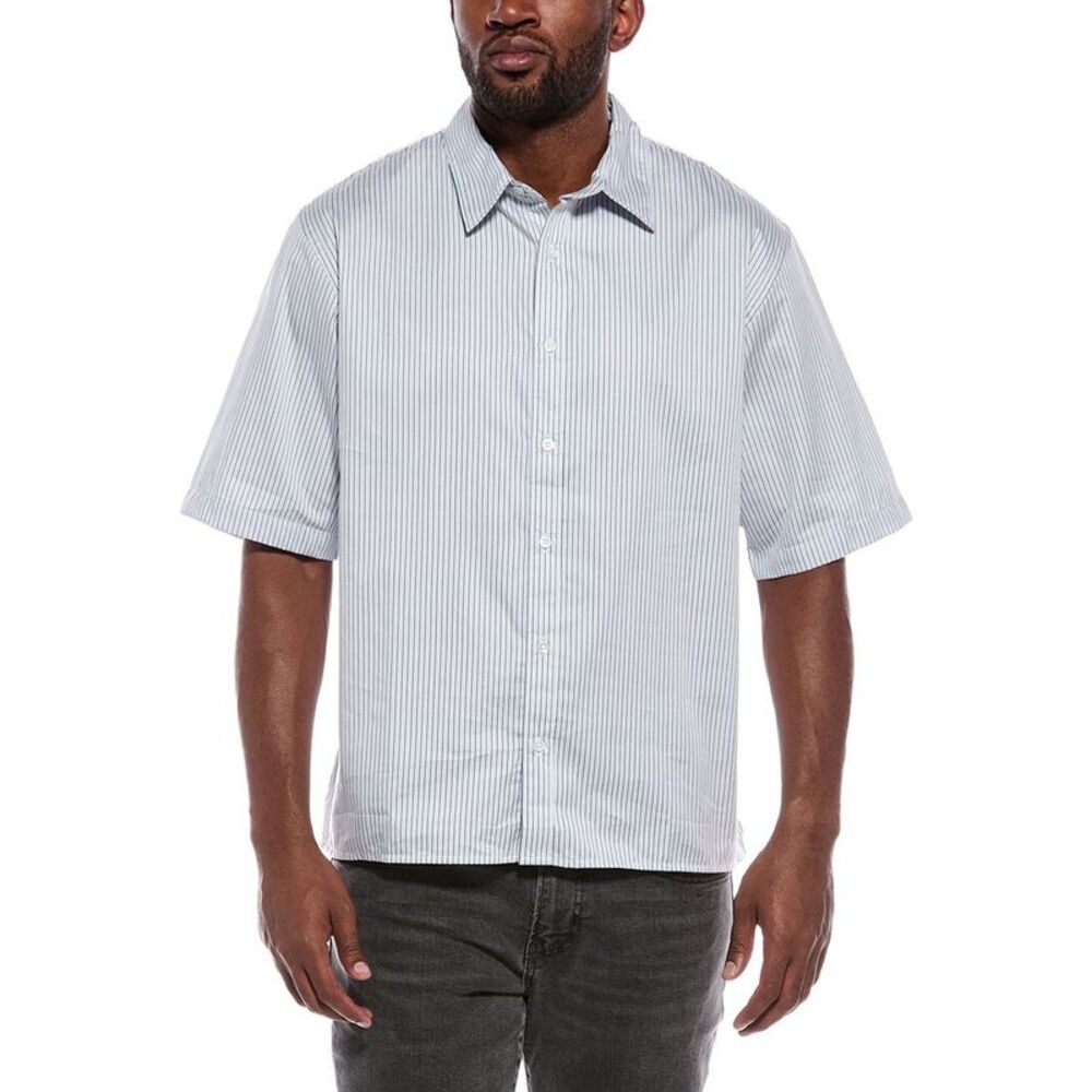 Atm Anthony Thomas Melillo Mens  Striped Poplin Shirt, Blue
